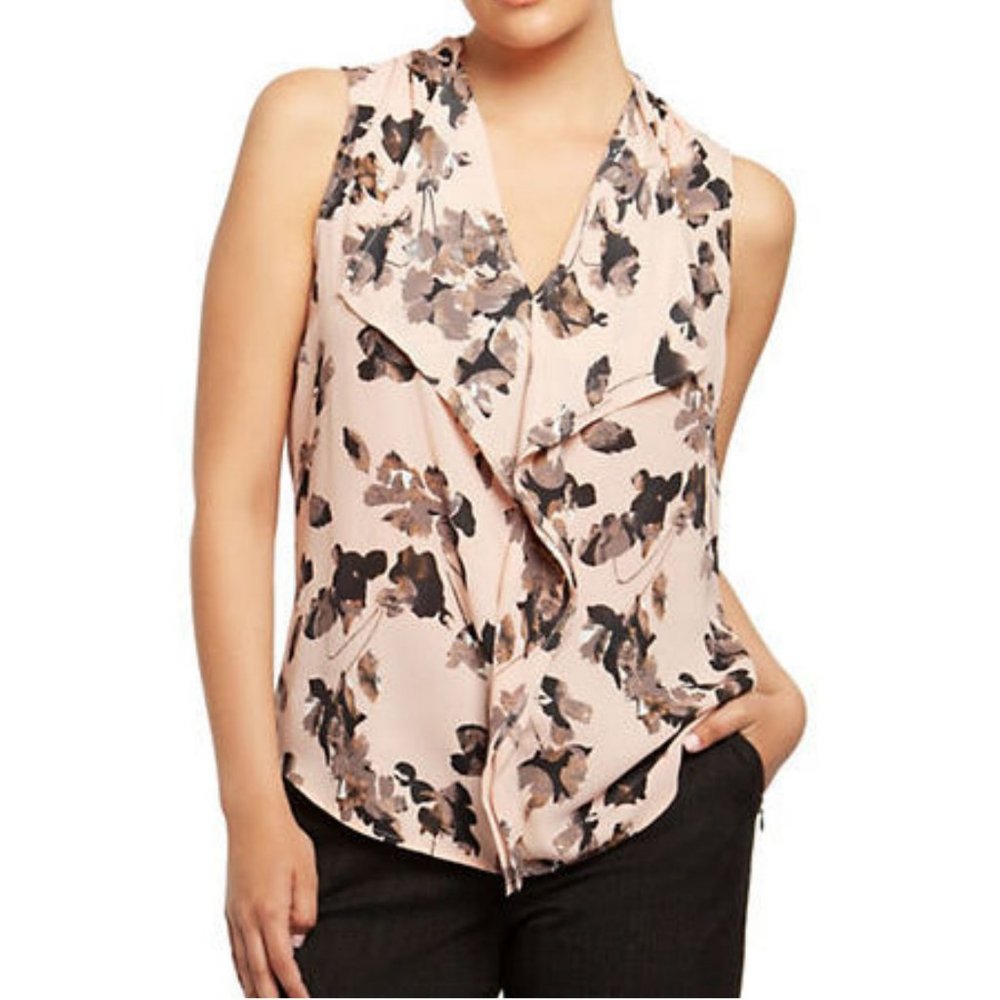 Sleeveless Printed Ruffle V-Neck Top pink/…
